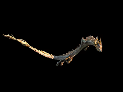 Flying Mythical Dragon With Scaled Body Long Tail Against Black Background 3d model