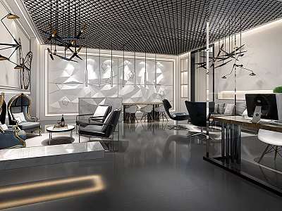 Modern Lounge Area Interior Design With Comfortable Seating Coffee Table And Stylish Pendant Lights 3d model