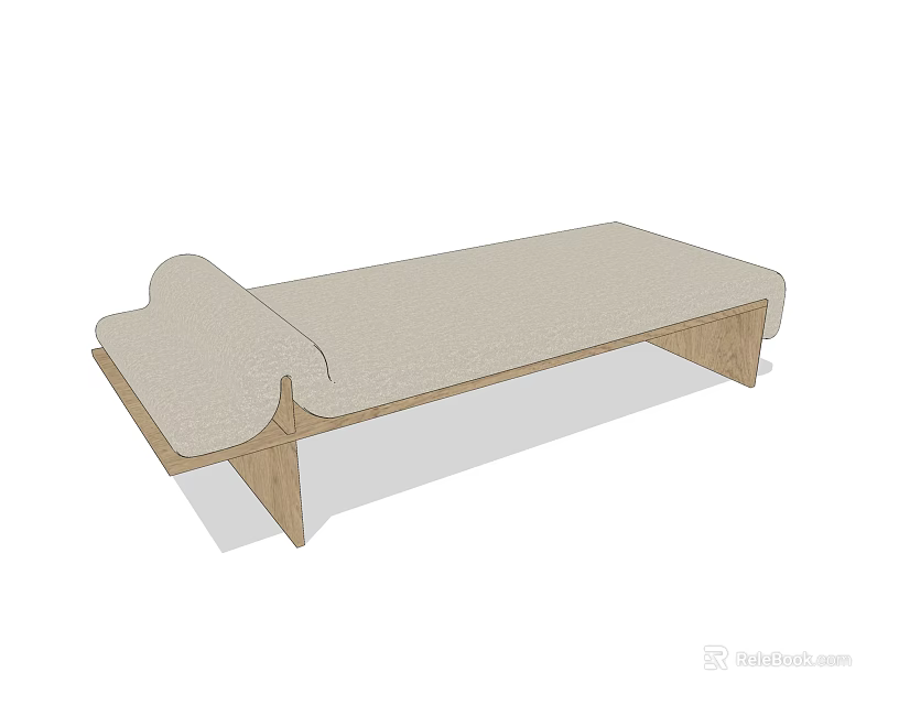 Modern Upholstered Sofa Bench With Wooden Frame And Beige Cushion Design 3d model 
