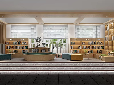 Cultural Center Interior Design With Bookshelves Books Seating Bright Windows And Natural Light 3d model
