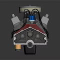 High Performance Engine With Red Cylinder Block Silver Air Filter And Metal Pipes