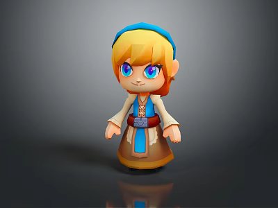 Cartoon Style 3D Game Movie Character with Blonde Hair Blue Eyes and Blue Beige Outfit 3d model