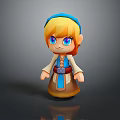 Cartoon Style 3D Game Movie Character with Blonde Hair Blue Eyes and Blue Beige Outfit