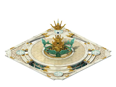 Ornate Decorative Structure With Golden Crown Green Accents And Circular Platform 3d model