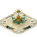 Ornate Decorative Structure With Golden Crown Green Accents And Circular Platform