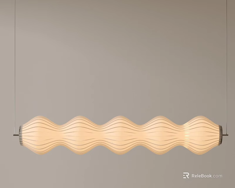 Modern Wavy Light Wood Hanging Chandelier with Smooth Curved Design 3d model 