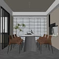 Modern Restaurant Interior With Large Sliding Windows Dining Table And Beige Chairs 3d model