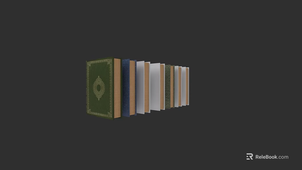 Neatly Arranged Colorful Spined Books and Magazines with Classic Green Cover 3d model 