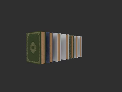 Neatly Arranged Colorful Spined Books and Magazines with Classic Green Cover 3d model