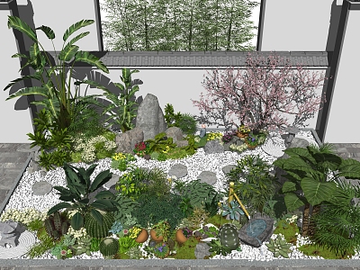 New Chinese Landscape Sketches Landscape Sketches Courtyard Garden Flowers, Shrubs, Peach Blossoms, Bamboo model