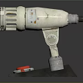 White Handheld Power Tool With Red Button And Black Base Stand