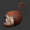 Cute Cartoon Monkey Character with Pink Fur Big Eyes Flower on Head and Curly Tail