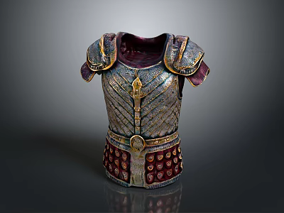 Ancient Warrior Armor With Gold Ornaments Red Accents And Intricate Carvings 3d model