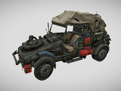 Olive Green Military Off Road Vehicle With Canvas Top And Red Components 3d model