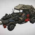 Olive Green Military Off Road Vehicle With Canvas Top And Red Components