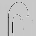 Elegant Black Arc Wall Lamp with Curved Structure and Size Indicators 3d model