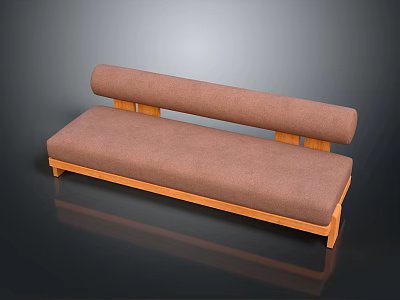 Modern Minimalist Sofa Set with Brown Fabric Upholstery and Wooden Frame Cylindrical Backrest 3d model
