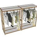 Double Unit Clothing Display Rack With Hanging Garments And Wooden Frame