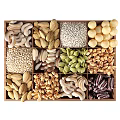 Assorted Nuts And Seeds Arranged In Wooden Tray For Healthy Snack Options