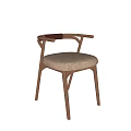 Modern Single Chair With Wooden Frame Curved Backrest And Linen Upholstered Seat