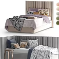 Modern Double Bed With Upholstered Headboard Decorative Pillows And Color Options 3d model