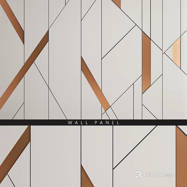 Geometric Wall Panel Design With Copper Accents And White Background For Modern Interior 3d model 