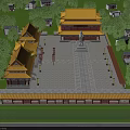 Ancient Chinese Architecture With Yellow Glazed Roofs Spacious Courtyard Square And Green Trees Classical Design