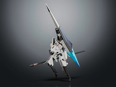 Smart Machine with White Blue Mechanical Body Mechanical Legs and Wing Like Components 3d model