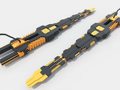 Black And Gold Industrial Equipment With Elongated Mechanical Structure And Components 3d model
