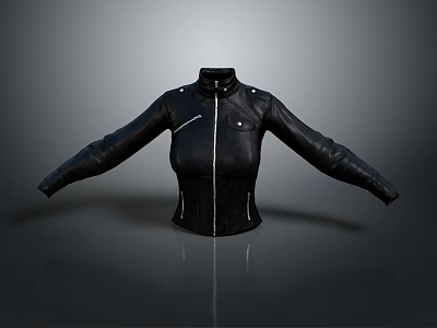 Black Leather Jacket With Zipper Closure Pocket Design And Open Arms On Grey Background 3d model