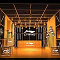 LI-NING Modern Exhibition Booth Design With Metal Frame Lighting And Glass Displays