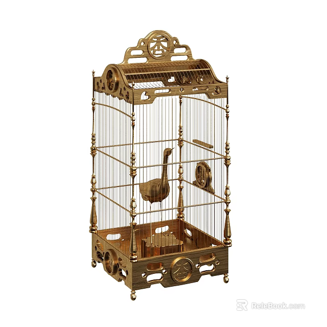 Decorative Ornament Set With Golden Birdcage And Swan Figurine For Home Decor 3d model 