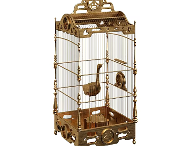 Decorative Ornament Set With Golden Birdcage And Swan Figurine For Home Decor 3d model