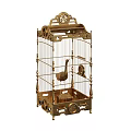 Decorative Ornament Set With Golden Birdcage And Swan Figurine For Home Decor