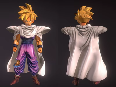 Game Movie Character Figure With Golden Hair White Cape Purple Pants And Brown Boots 3d model