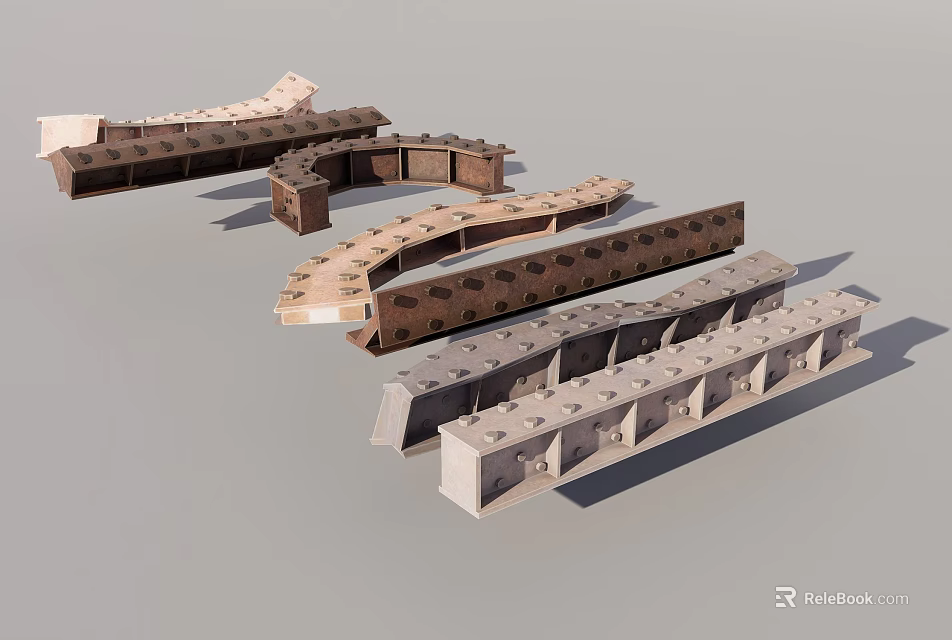 Architectural Building Components In Various Curved Straight Shapes With Wooden Brown Light Tones 3d model 