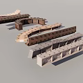 Architectural Building Components In Various Curved Straight Shapes With Wooden Brown Light Tones