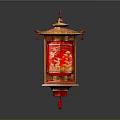 Traditional Chinese Red Lantern With Golden Decorations And Hanging Tassels