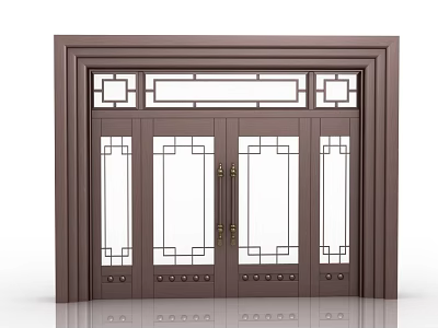 New Chinese Style Double Brass Entrance Door With Glass Panels And Lattice Design 3d model
