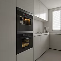 Modern Kitchen Interior With Built In Black Oven Microwave And White Cabinets 3d model