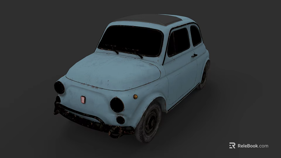 Vintage Light Blue Small Classic Car With Old Fashioned Exterior Design 3d model 