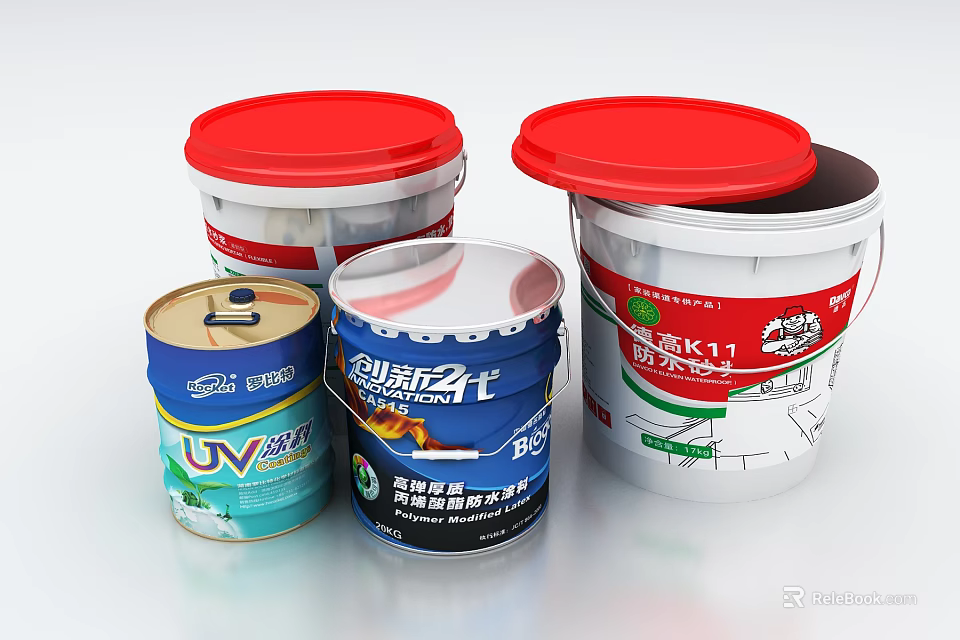 Industrial Equipment Storage Buckets In Various Sizes For Glue Coating Materials 3d model 
