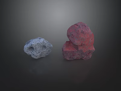 Decorative Gray And Red Rockery Stones With Textured Surfaces On Dark Background 3d model