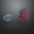 Decorative Gray And Red Rockery Stones With Textured Surfaces On Dark Background