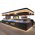 Modern Restaurant Dining Counter With Food Display And LED Lighting Design