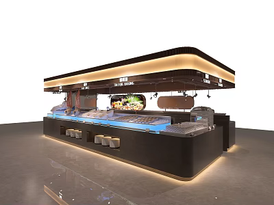 Modern Restaurant Dining Counter With Food Display And LED Lighting Design 3d model
