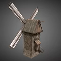 Traditional Agricultural Windmill Equipment With Wooden Structure And Four Metal Blades