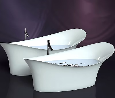 Modern White Freestanding Bathtubs With Silver Faucet And Water In Dark Background 3d model