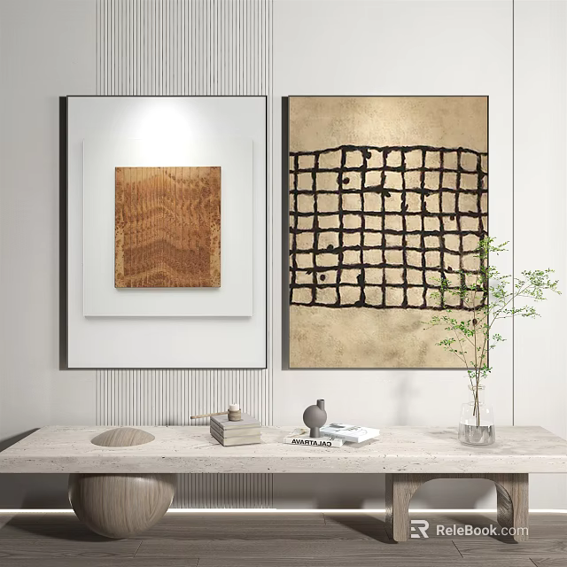 Interior Wall Art Decor With Abstract Paintings And Tabletop Ornaments 3d model