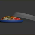 Fresh Sashimi Platter with Colorful Seafood and Vegetables on Blue Plate with Transparent Cover